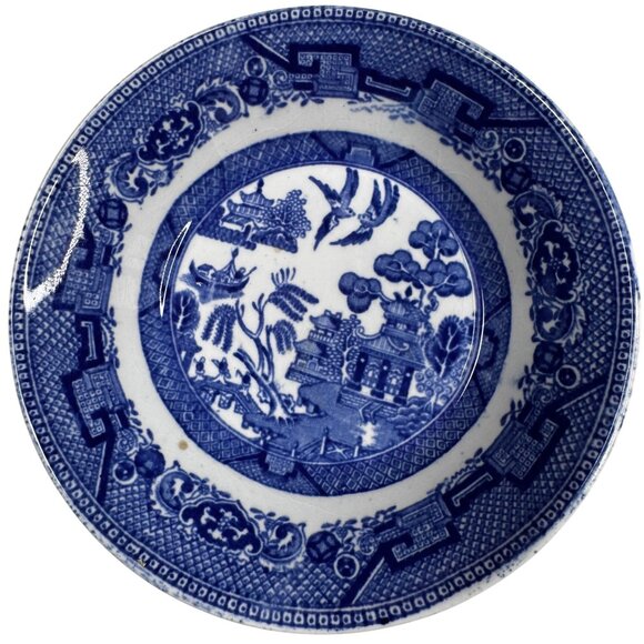 Willow Ware Royal Ironstone Ridgeway Semi China Bowls Blue Transferware 4.5" Vtg - Picture 6 of 12
